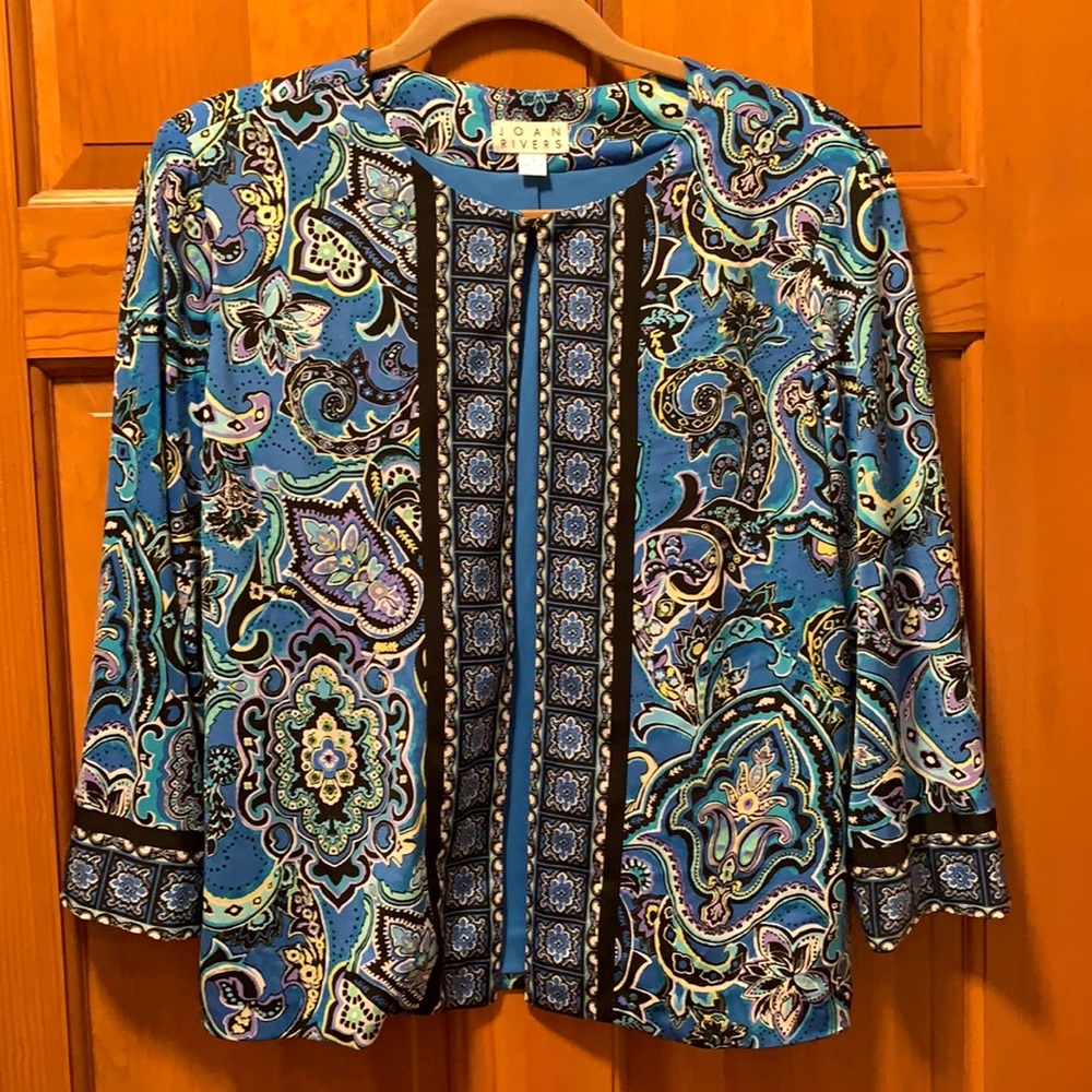 🔴Joan Rivers Perfect Paisley Knit Jacket with 3/4 Sleeves Size S